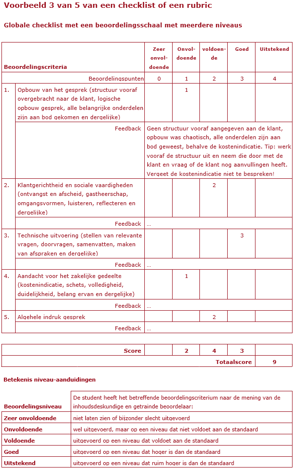 Voorbeeld globale checklist met meerdere niveaus